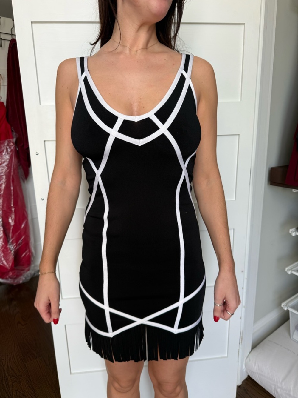 BRAND NEW GUESS DRESS - Black and White Contrast Fringe Tank Dress